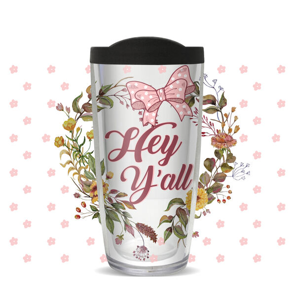 16oz Tumbler - Hey Y'all Wreath w/ Pink Lid 02-11515