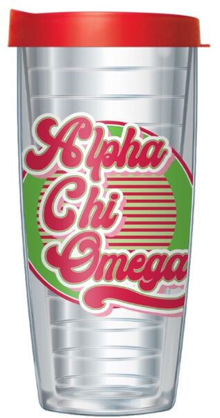 16oz Tumbler - Alpha Chi Omega w/ Red Lid 02-11540