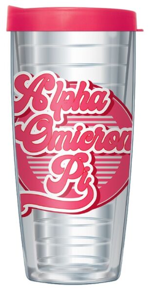 16oz Tumbler - Alpha Omicron Pi w/ Pink Lid 02-11544