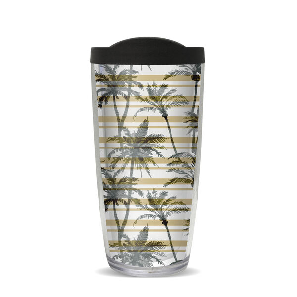 16oz Tumbler - Palm Stripes Black-Gold w/ Black Lid 02-11633