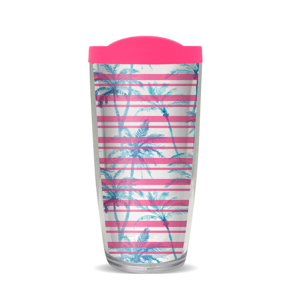 24oz Flareside Tumbler - Palm Stripes Fuchsia-Turquoise w/ Black Lid 24F-11634