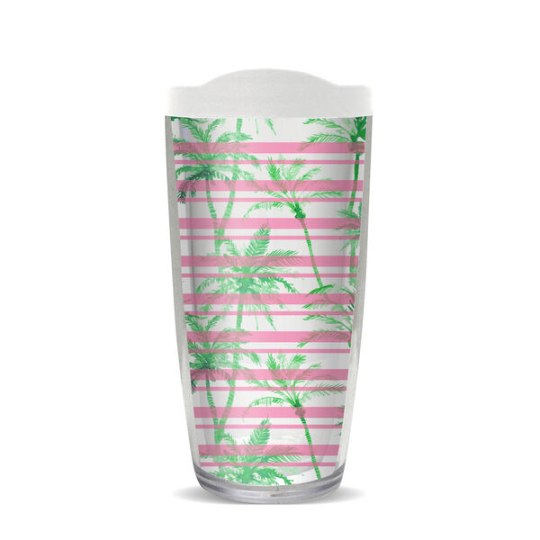 28oz Mega Tumbler - Palm Stripes Pink-Green w/ Clear Lid H2-11635