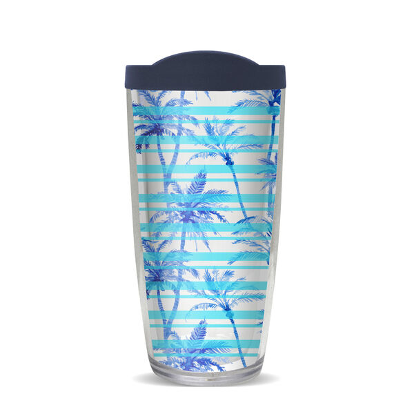 28oz Mega Tumbler - Palm Stripes Blue-Teal w/ Navy Lid H2-11636