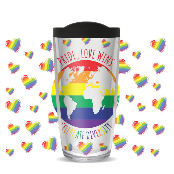 16oz Tumbler - Diversity Pride Love w/ Black Lid 02-11643