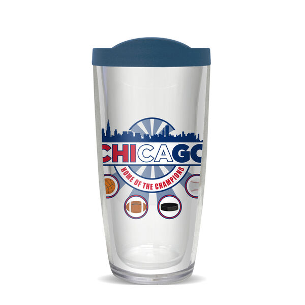 16oz Tumbler - Chicago Skyline 1 w/ Blue Lid 02-11644