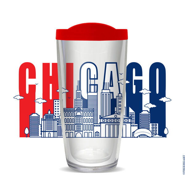 28oz Mega Tumbler - Chicago Skyline 2 w/ Red Lid H2-11645