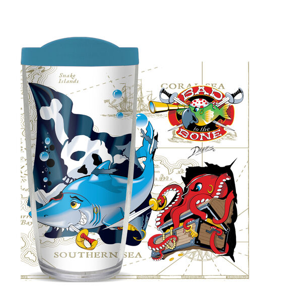 16oz Short Tumbler - Pirate Shark without lid 01-11659