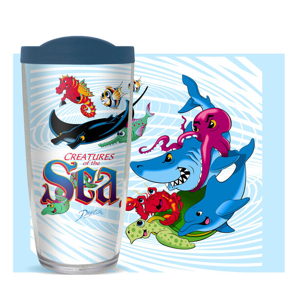 28oz Mega Tumbler - Sea Creatures w/ Blue Lid H2-11661