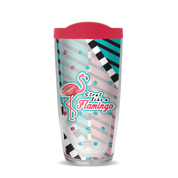 22oz Tumbler - Strut Like a Flamingo Polka Dots w/ Pink Lid 08-11718