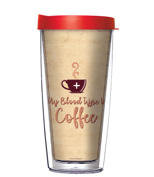 16oz Short Tumbler - My Blood Type Is Coffee without lid 01-11722