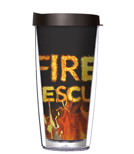 16oz Tumbler - Fire Rescue in Flames w/ Black Lid 02-11738