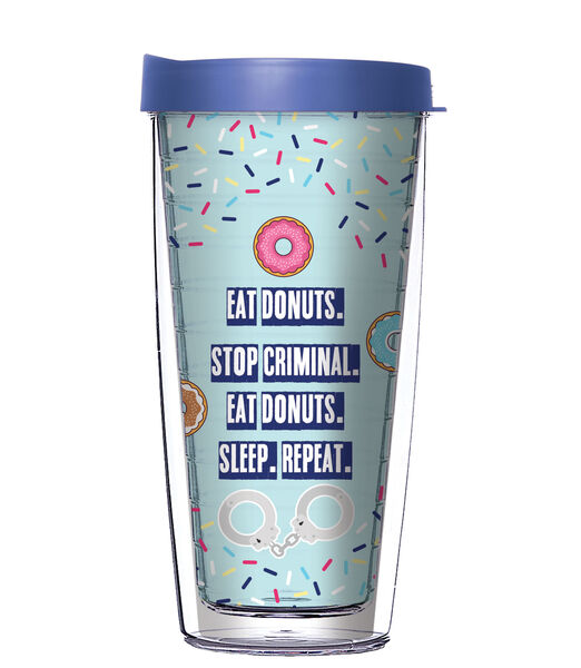 28oz Mega Tumbler - Eat Donuts. Stop Criminal. Sleep. Repeat. w/ Blue Lid H2-11740