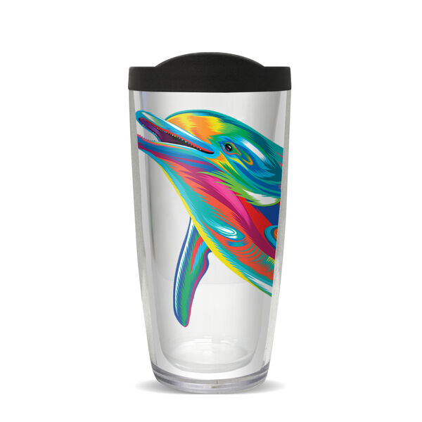 18oz Handle Mug - Dolphin Pop Colors w/ Black Lid 06-11785