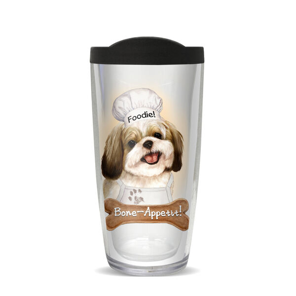 18oz Handle Mug - Shih Tzu Gold & White w/ Black Lid 06-11842