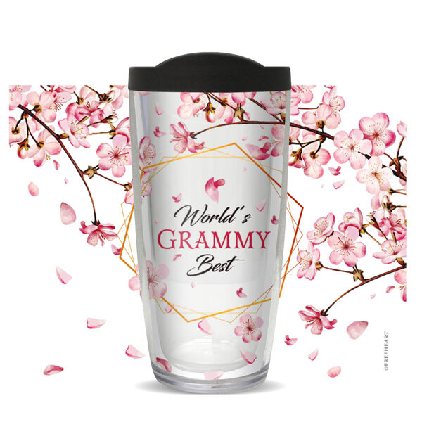 24oz Flareside Tumbler - World's Best Grammy on Cherry Blossoms w/ Black Lid 24F-11849