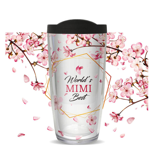 22oz Tumbler - World's Best Mimi on Cherry Blossoms w/ Black Lid 08-11851