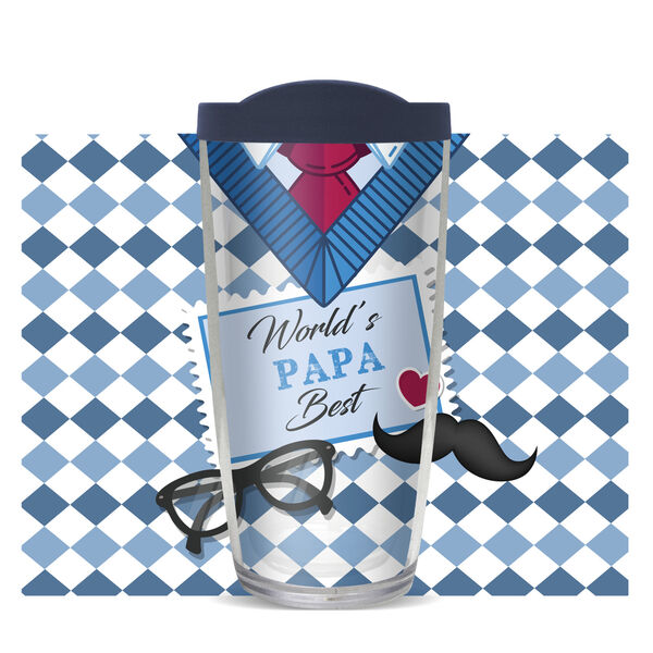 18oz Handle Mug - World's Best Papa - Blue Sweater & Tie w/ Blue Lid 06-11856