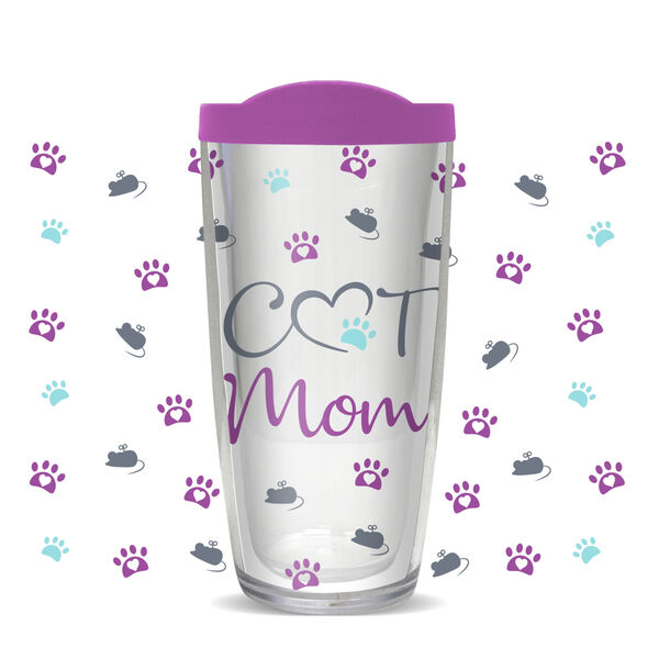 16oz Tumbler - Cat Mom w/ Purple Lid 02-11861