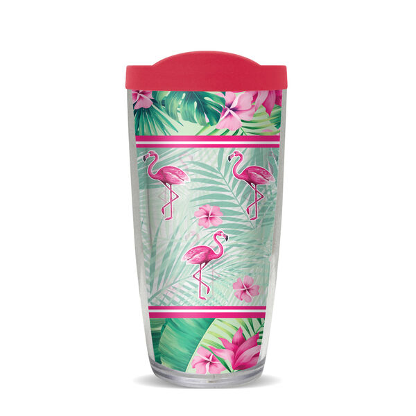 24oz Flareside Tumbler - Flamingos, Palms and Flowers w/ Black Lid 24F-11875