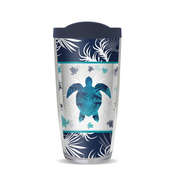 16oz Short Tumbler - Blue Turtles without lid 01-11881