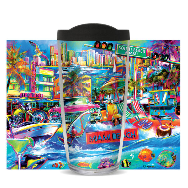 16oz Tumbler - South Beach Miami w/ Black Lid 02-11886