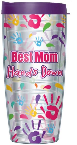 16oz Tumbler - Best Mom Hands Down w/ Purple Lid 02-11917