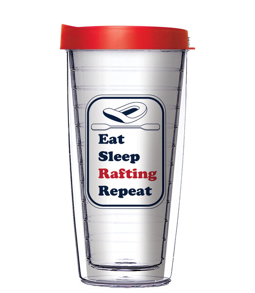 16oz Tumbler - Eat Sleep Rafting Repeat w/ Red Lid 02-11952