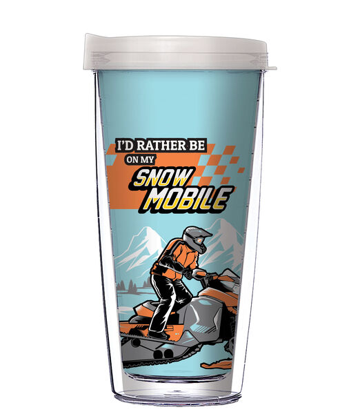 16oz Short Tumbler - I'd Rather Be Snowmobiling without lid 01-11957