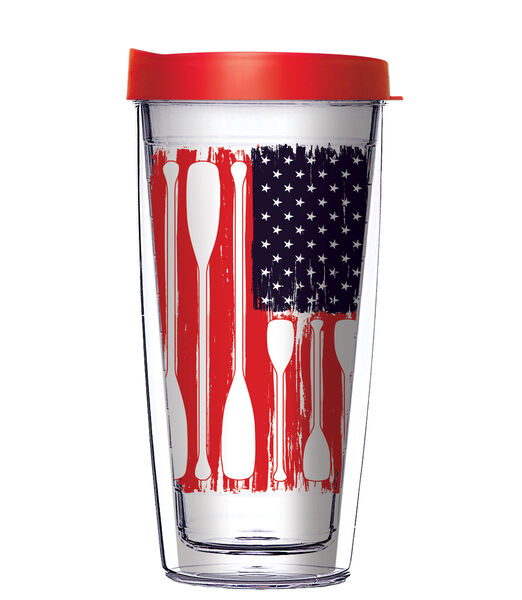 28oz Mega Tumbler - Sup American Flag Paddles w/ Red Lid H2-11959