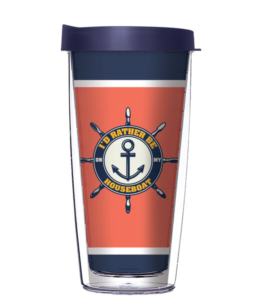 28oz Mega Tumbler - I'd Rather Be on My Houseboat w/ Navy Lid H2-11962