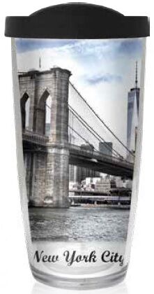 22oz Tumbler - Brooklyn Bridge with Freedom Tower w/ Black Lid 08-11966