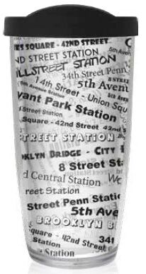 28oz Mega Tumbler - NYC Subway Station Names Collage w/ Black Lid H2-11970