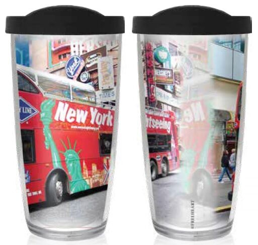 18oz Handle Mug - New York Sight Seeing Bus w/ Black Lid 06-11971