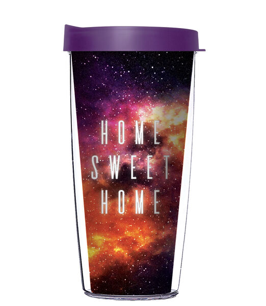 16oz Tumbler - Space Vortex/Galaxy Home Sweet Home w/ Purple Lid 02-11978