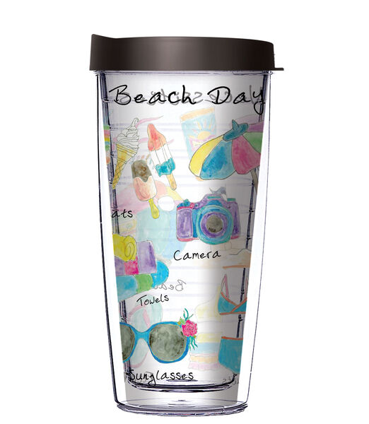 22oz Tumbler - Beach Day Necessities w/ Black Lid 08-12005