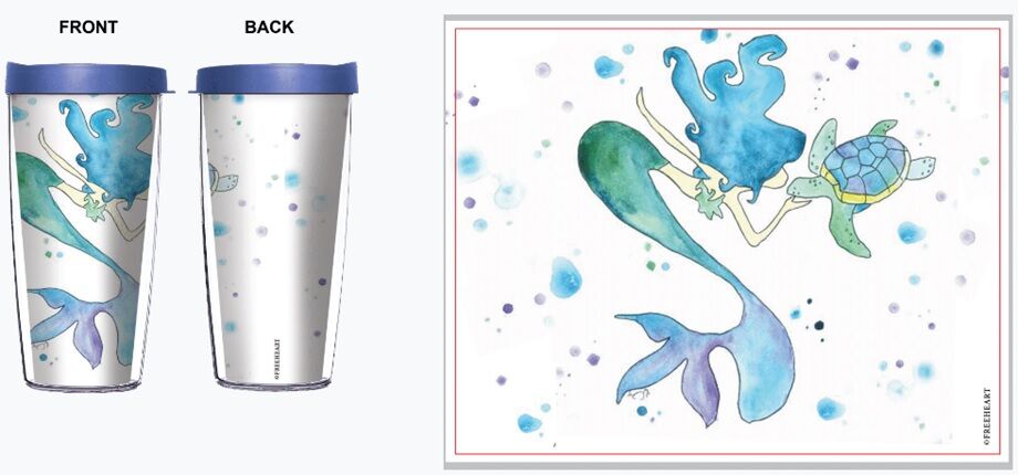 28oz Sport Tumbler - Mermaid & Turtle w/ Gray Lid ST-12015