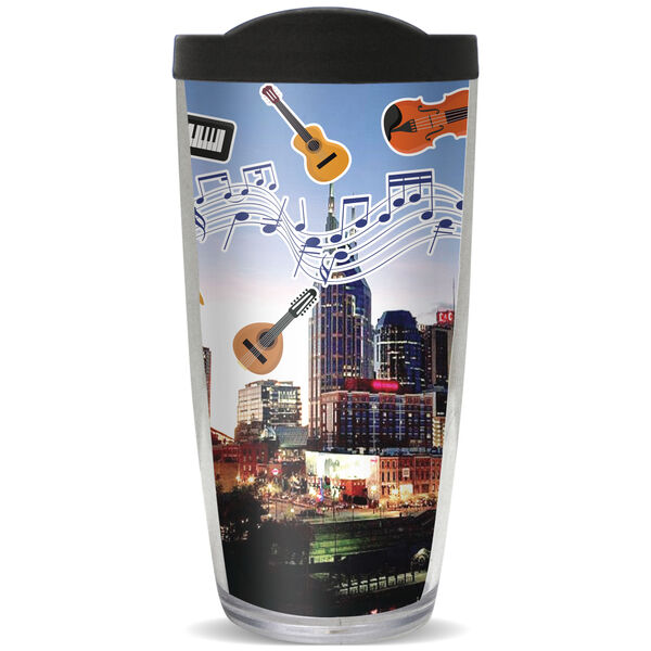 22oz Tumbler - Nashville Skyline with Music Notes w/ Black Lid 08-12047