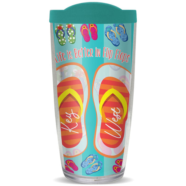 16oz Tumbler - Life Is Better in Flip Flops2 w/ Teal Lid 02-12051