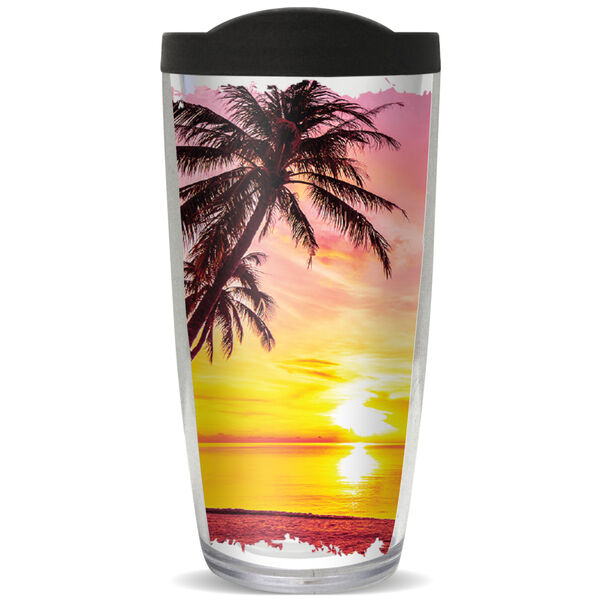 28oz Mega Tumbler - Sunset and Palms w/ Black Lid H2-12052