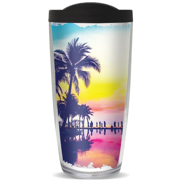 18oz Handle Mug - Vibrant Sunset Palms w/ Black Lid 06-12054