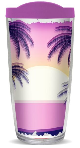 16oz Short Tumbler - Purple Sunset Palms without lid 01-12055