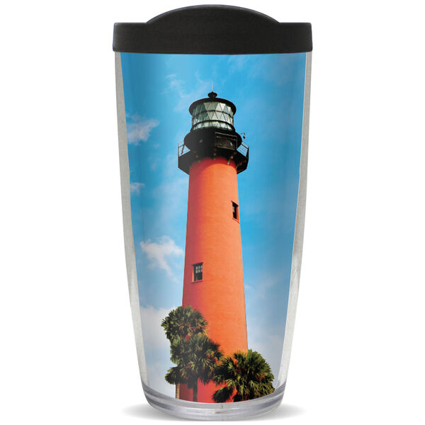 16oz Tumbler - Jupiter Lighthouse Photograph w/ Black Lid 02-12061