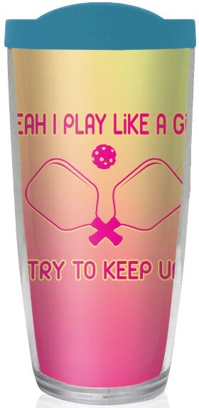 28oz Sport Tumbler - Yeah I Play Pickleball Like a Girl w/ Gray Lid ST-12087