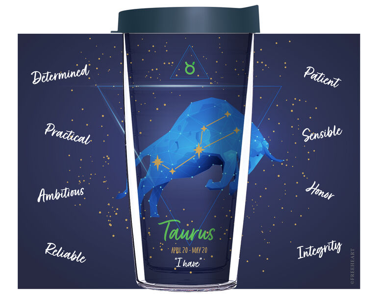 24oz Flareside Tumbler - Taurus Astrology on Blue Starfield w/ Blue Lid 24F-12128