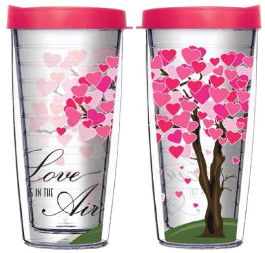 16oz Tumbler - Cherry Blossom Hearts Tree w/ Pink Lid 02-12242