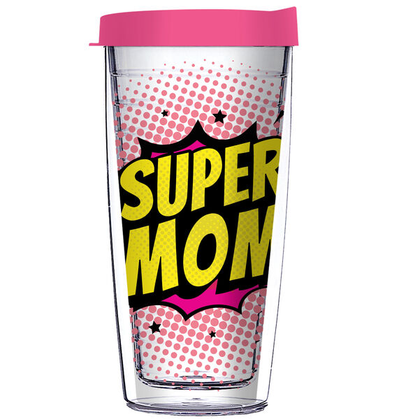 24oz Flareside Tumbler - Pink & Yellow Super Mom w/ Black Lid 24F-12264