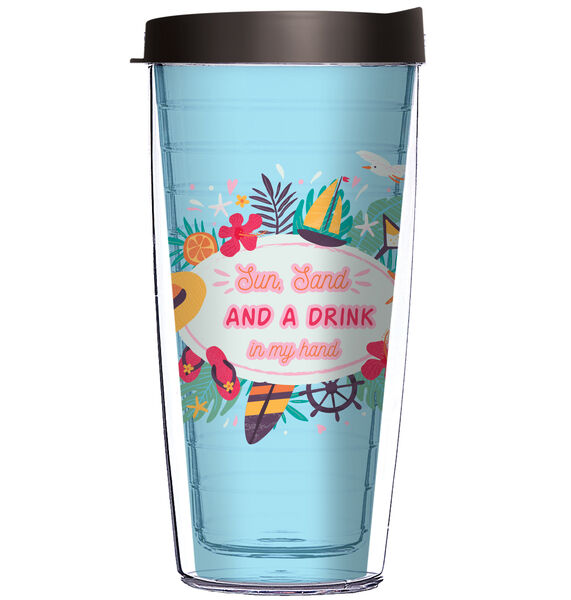 22oz Tumbler - Sun Sand and Drink in my Hand w/ Teal Lid 08-12331