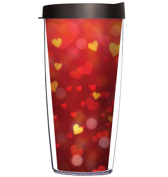 28oz Mega Tumbler - Flying Hearts - Red & Gold w/ Red Lid H2-12336