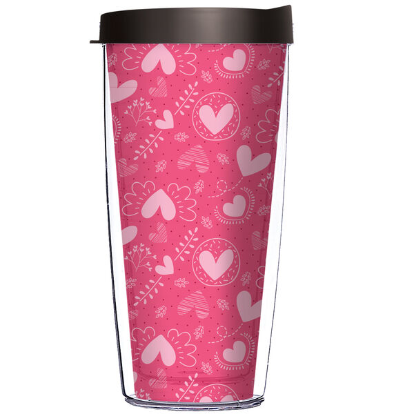 16oz Short Tumbler - Pink Hearts Wallpaper without lid 01-12337