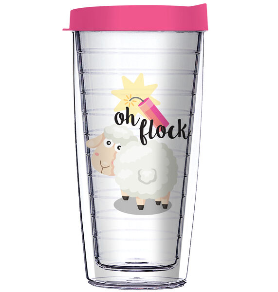 16oz Tumbler - Oh Flock Sheep Firecracker w/ Pink Lid 02-12347